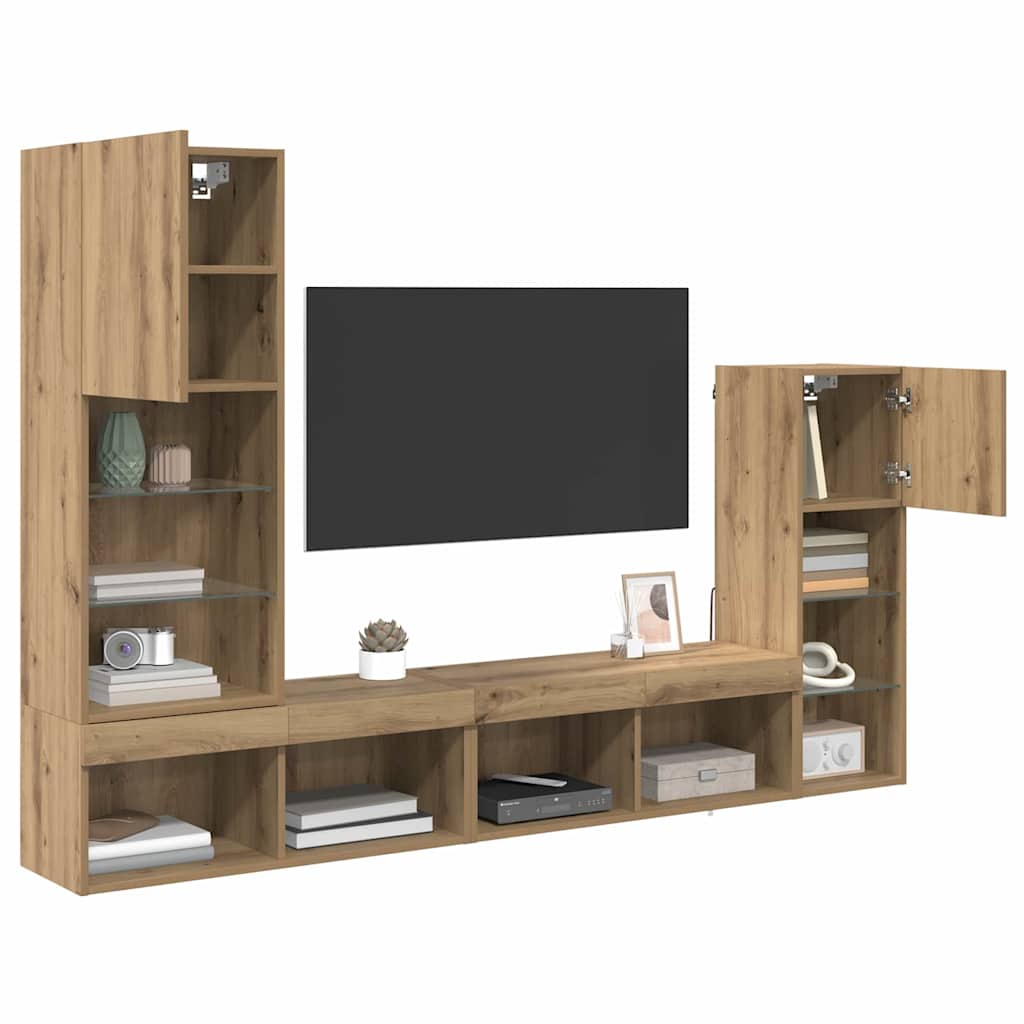 TV Fali Egységek 4 pcs Artisan tölgy Szerelt Fa
