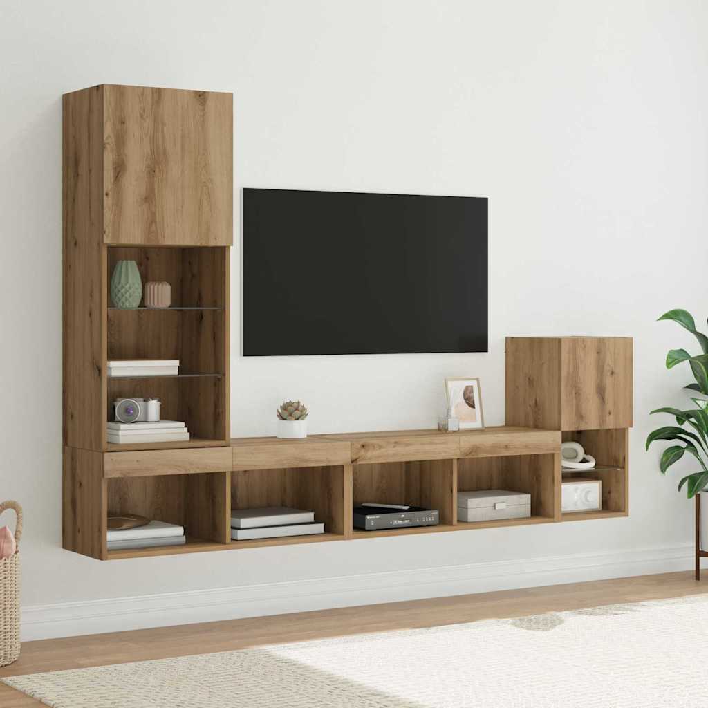 TV Fali Egységek 4 pcs Artisan tölgy Faanyag