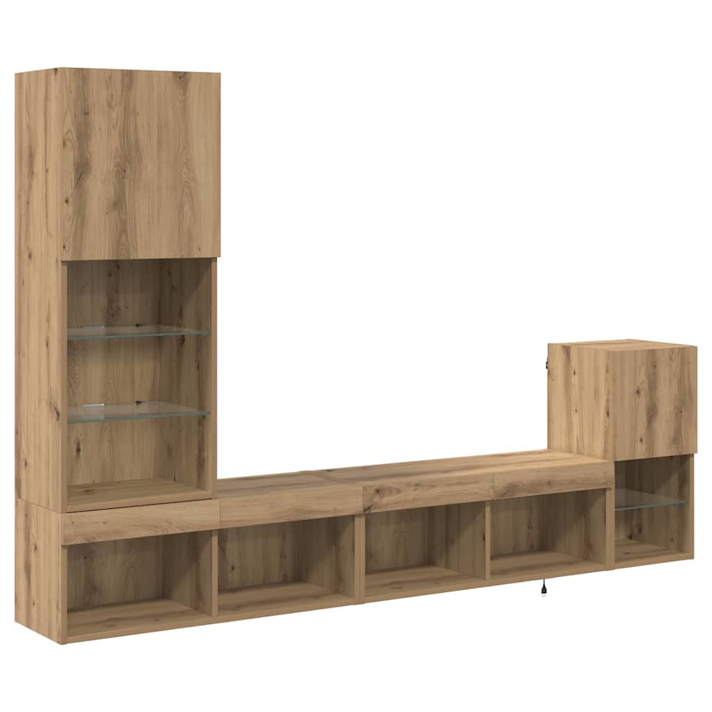 TV Fali Egységek 4 pcs Artisan tölgy Faanyag