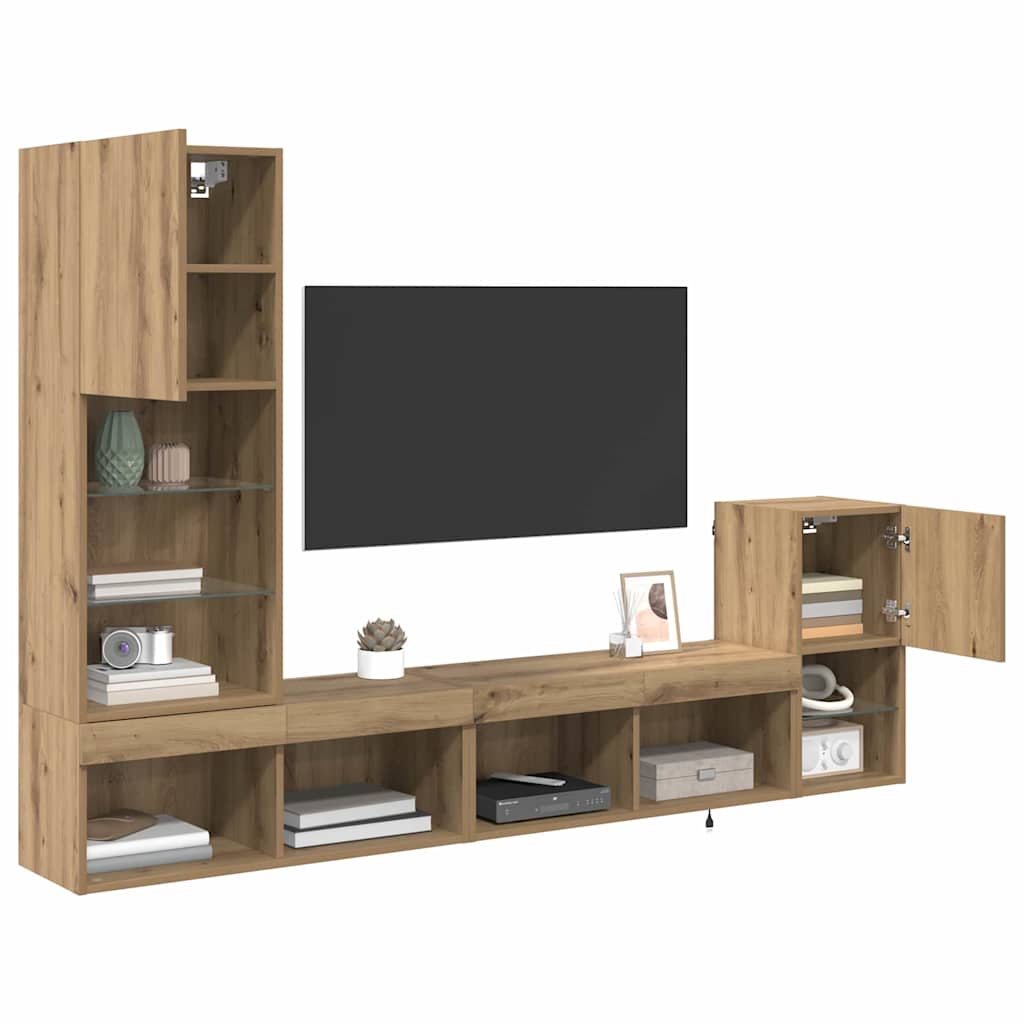 TV Fali Egységek 4 pcs Artisan tölgy Faanyag