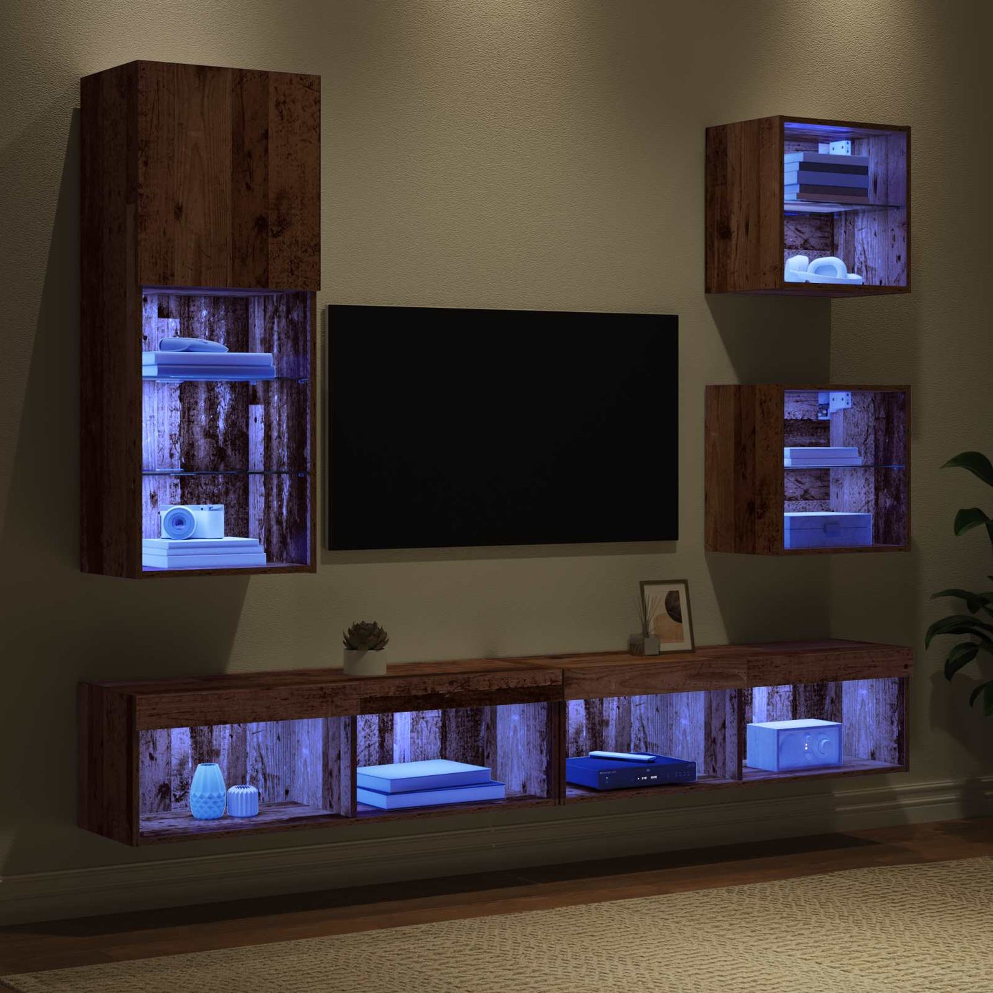TV Fali Egységek LED-del 5 pcs Öreg fa 100 x 30 x 30 cm