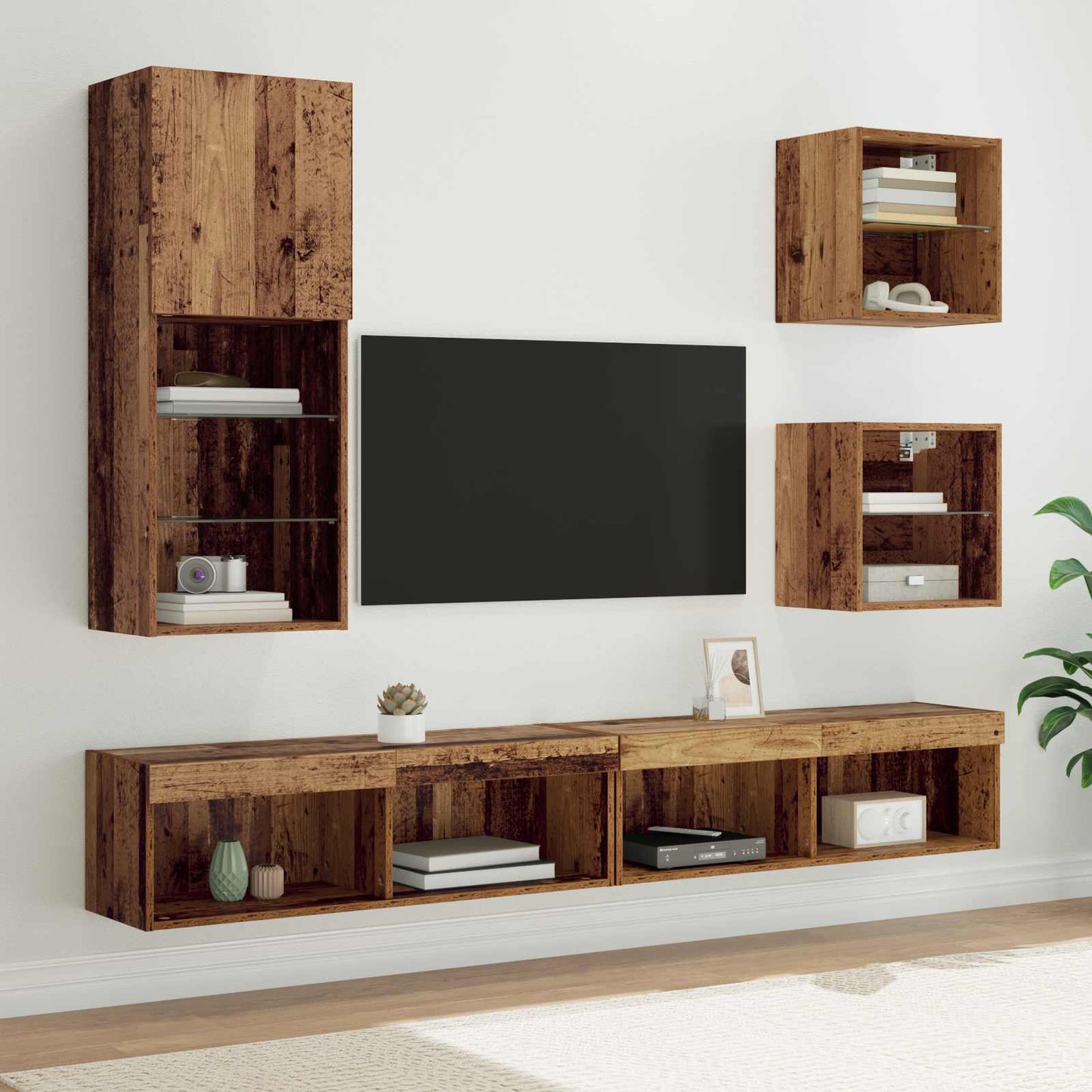 TV Fali Egységek LED-del 5 pcs Öreg fa 100 x 30 x 30 cm