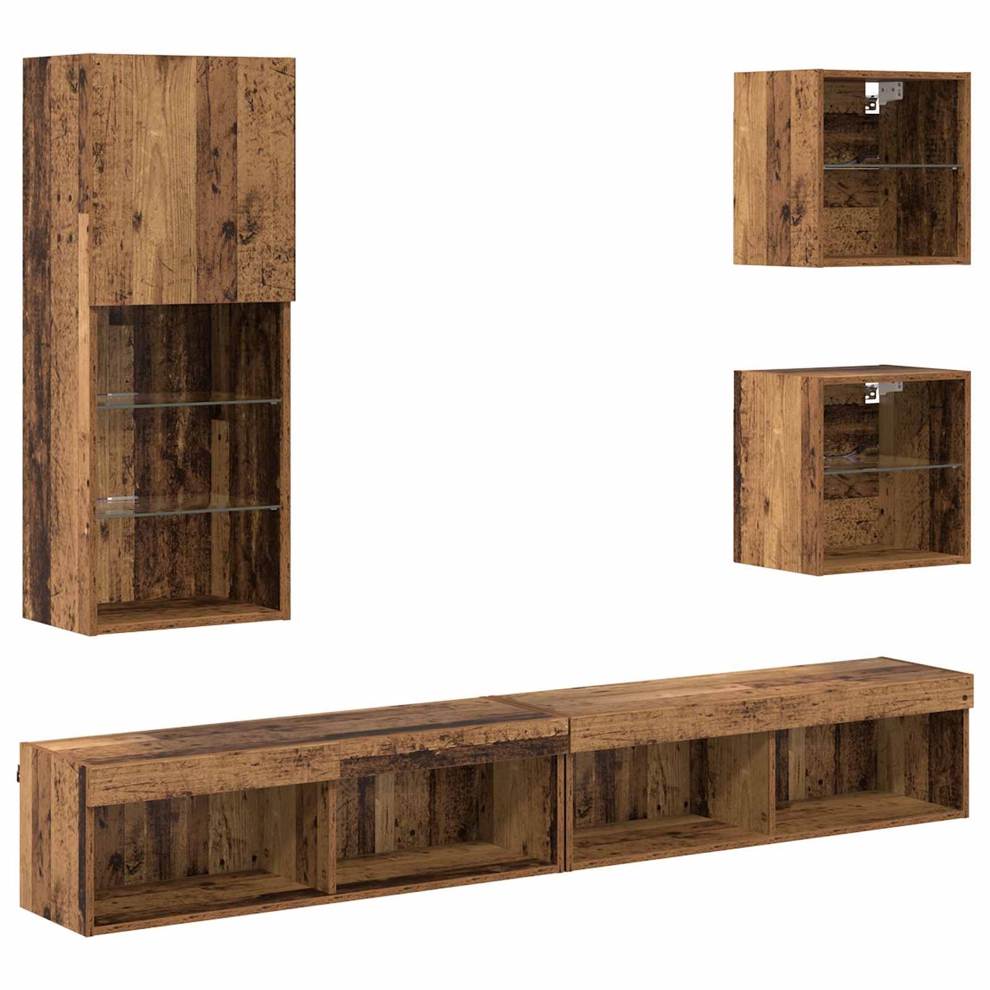 TV Fali Egységek LED-del 5 pcs Öreg fa 100 x 30 x 30 cm