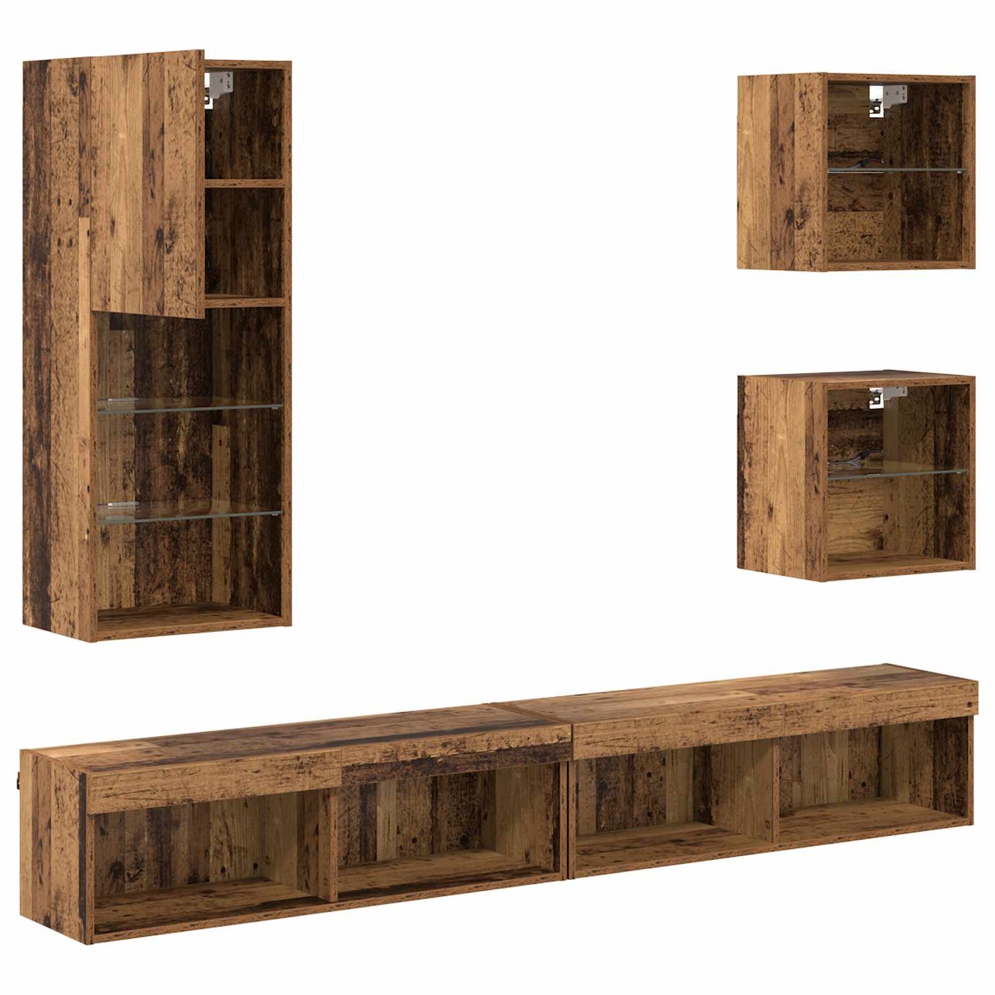 TV Fali Egységek LED-del 5 pcs Öreg fa 100 x 30 x 30 cm