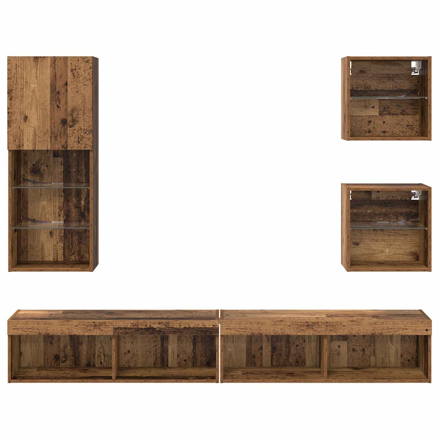 TV Fali Egységek LED-del 5 pcs Öreg fa 100 x 30 x 30 cm