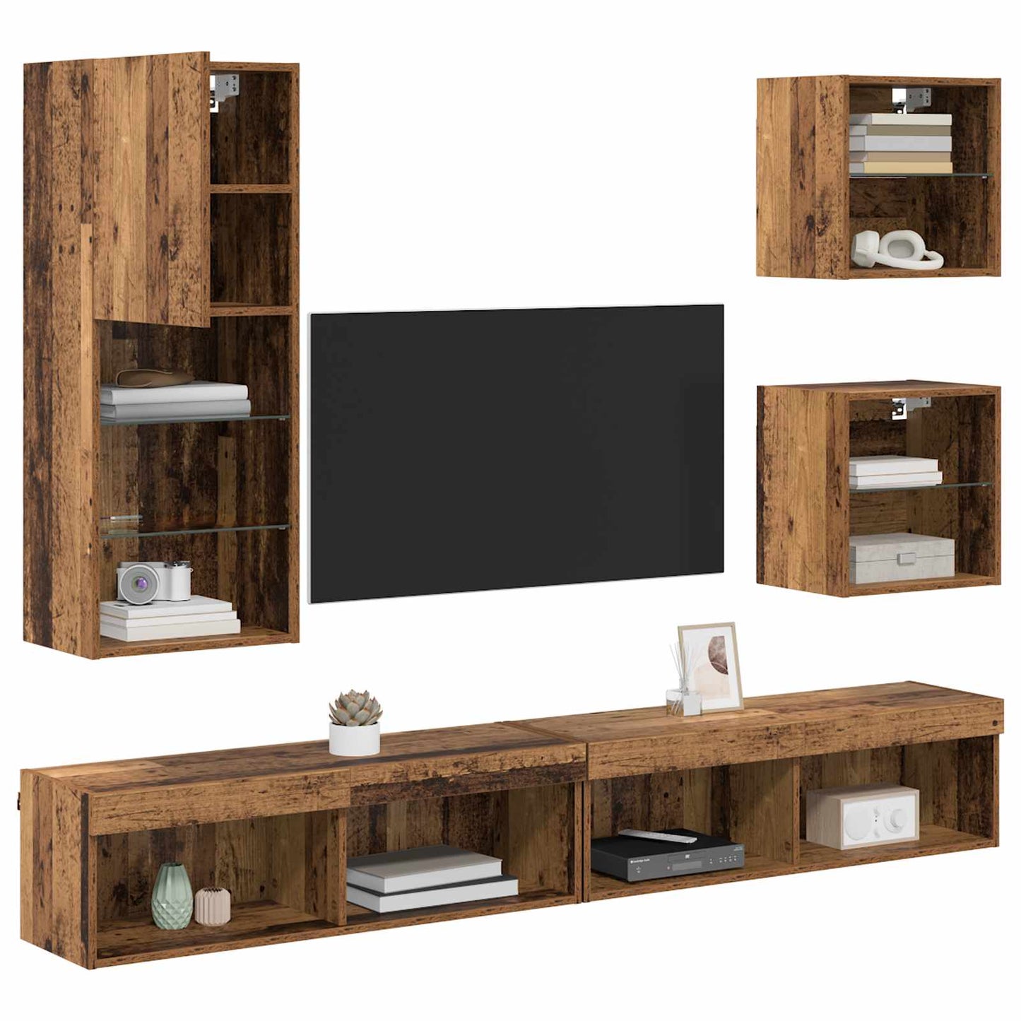 TV Fali Egységek LED-del 5 pcs Öreg fa 100 x 30 x 30 cm