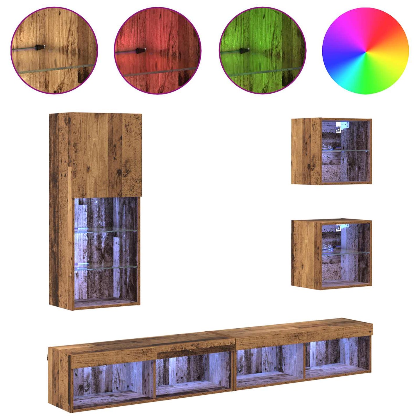 TV Fali Egységek LED-del 5 pcs Öreg fa 100 x 30 x 30 cm