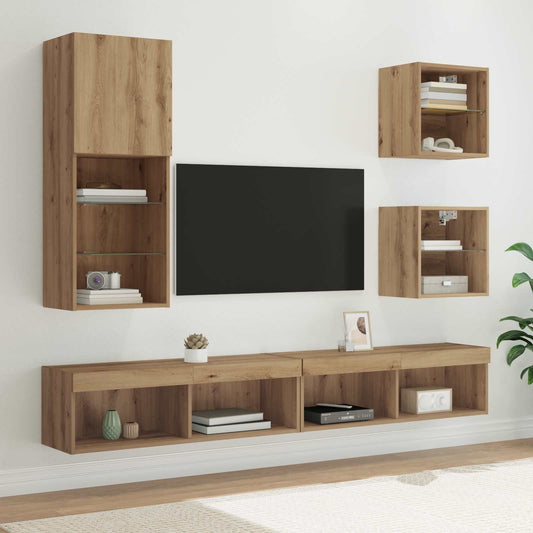 TV Fali Egységek LED-del 5 pcs Artisan tölgy Faanyag