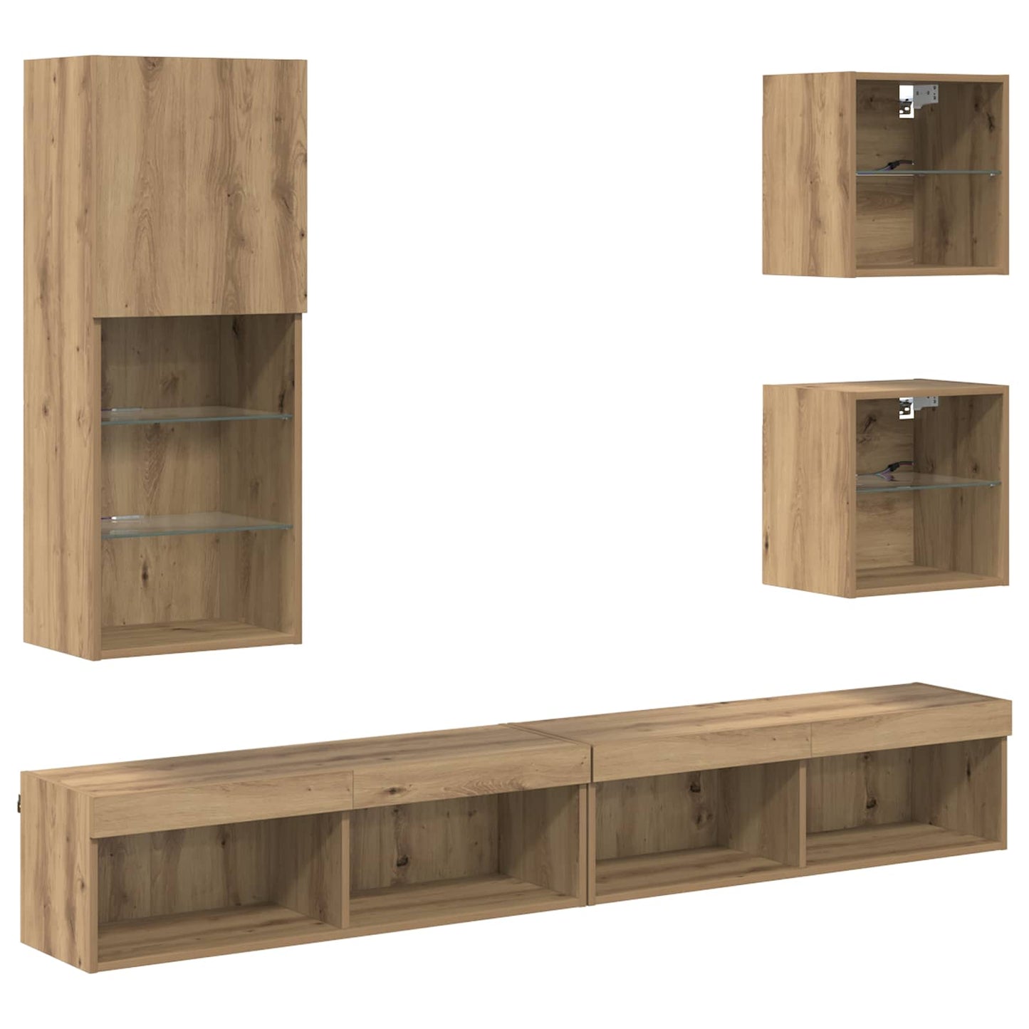 TV Fali Egységek LED-del 5 pcs Artisan tölgy 100 x 30 x 30 cm
