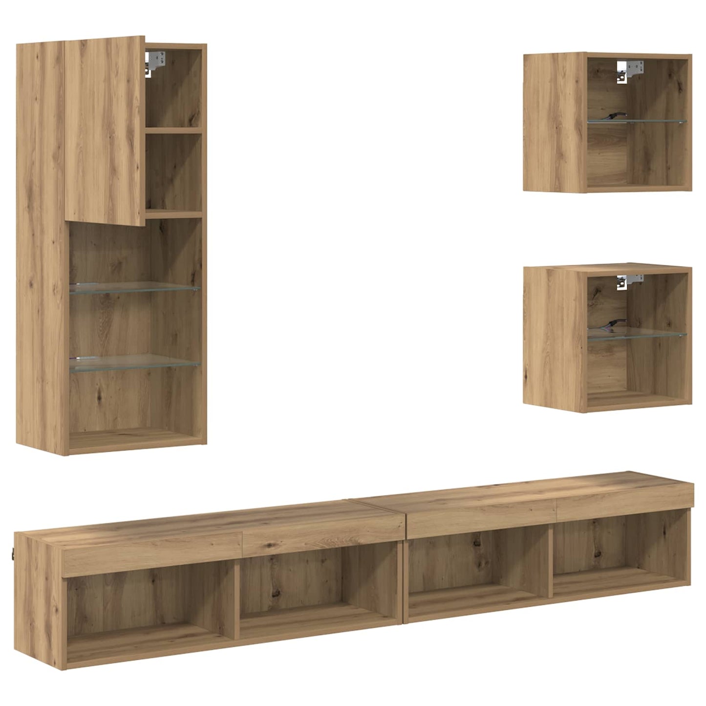 TV Fali Egységek LED-del 5 pcs Artisan tölgy 100 x 30 x 30 cm