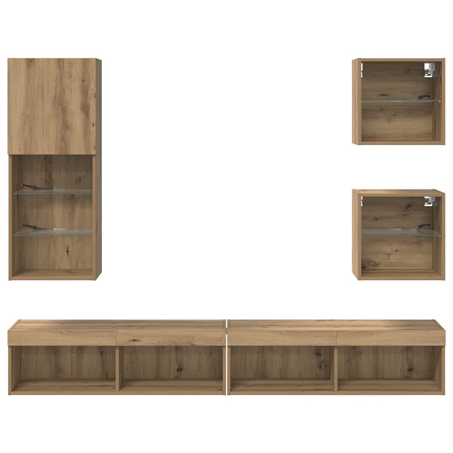 TV Fali Egységek LED-del 5 pcs Artisan tölgy 100 x 30 x 30 cm