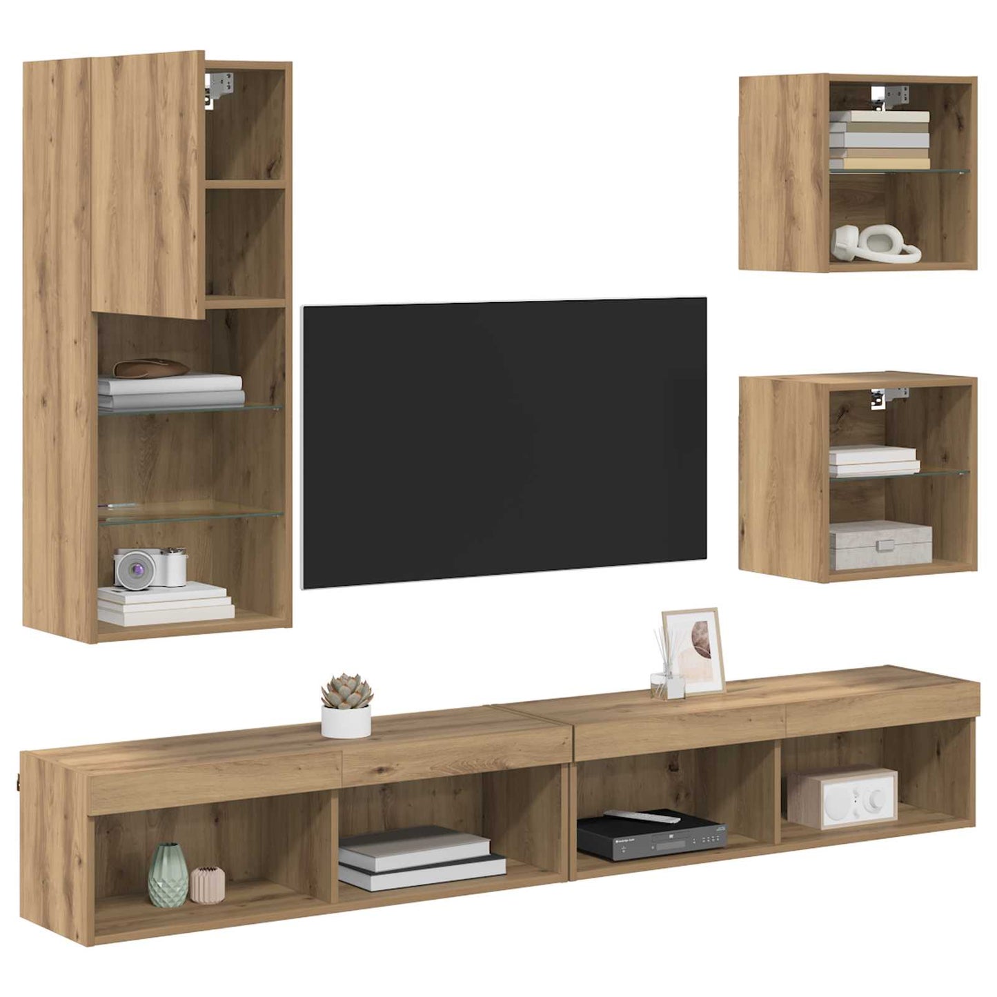 TV Fali Egységek LED-del 5 pcs Artisan tölgy 100 x 30 x 30 cm