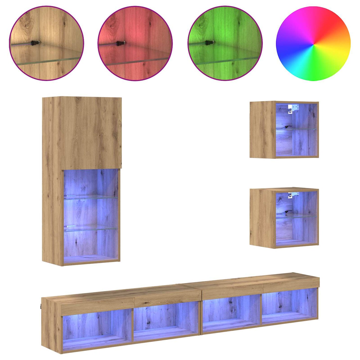TV Fali Egységek LED-del 5 pcs Artisan tölgy 100 x 30 x 30 cm