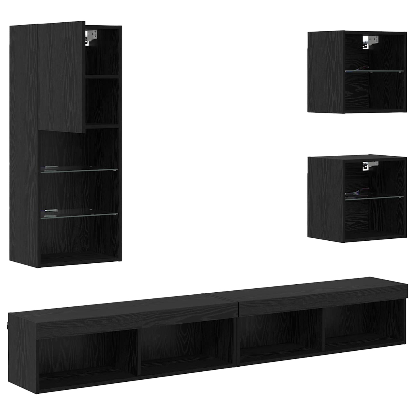TV Fali Egységek LED-del 5 pcs Fekete tölgy 100 x 30 x 30 cm