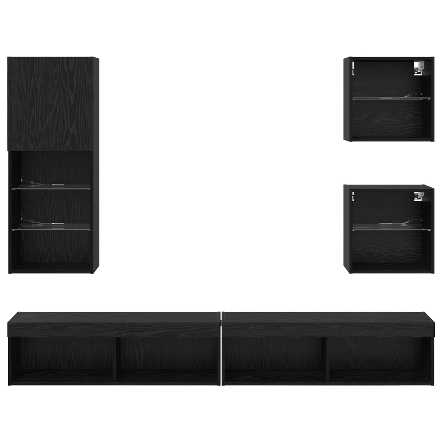 TV Fali Egységek LED-del 5 pcs Fekete tölgy 100 x 30 x 30 cm