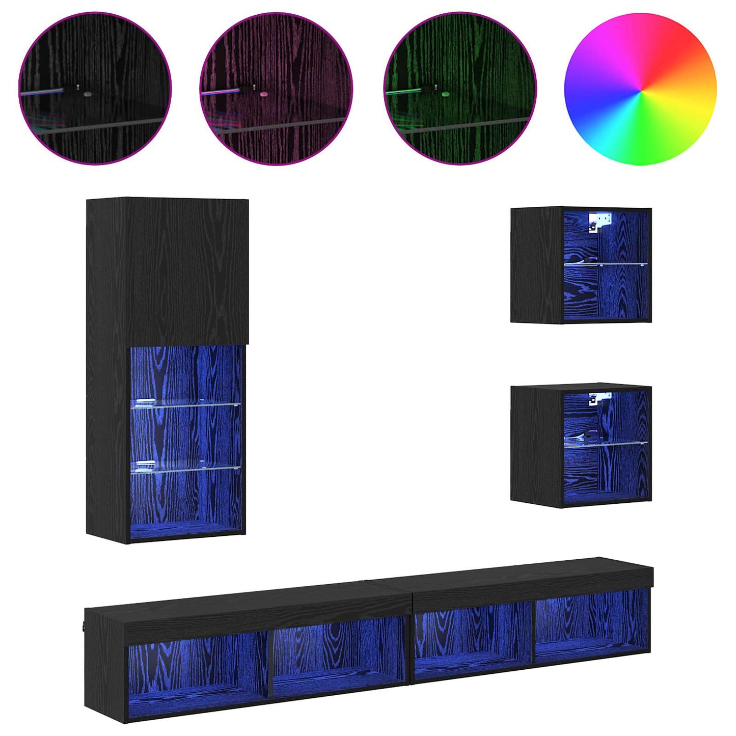 TV Fali Egységek LED-del 5 pcs Fekete tölgy 100 x 30 x 30 cm