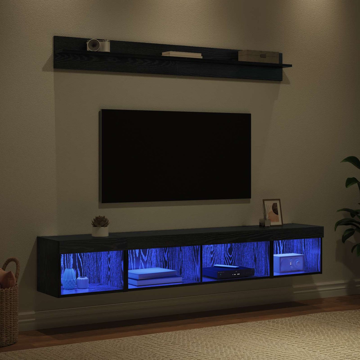TV falit kabinet szett leddel 5 pcs Fekete tölgy Faanyag