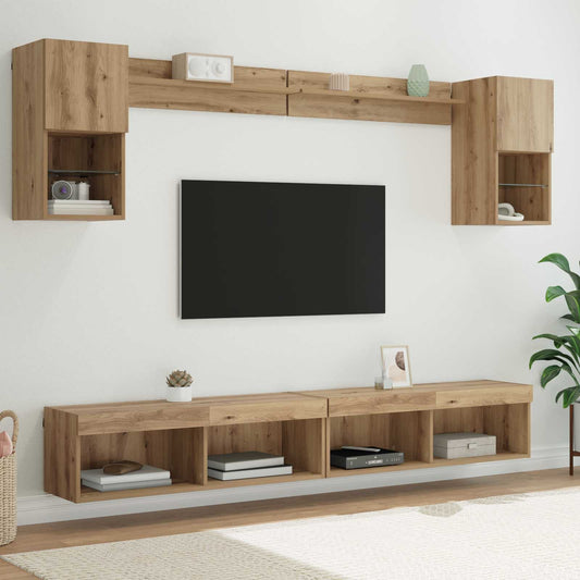 TV Fali Egységek LED-del leddel 6 pcs Artisan tölgy Faanyag