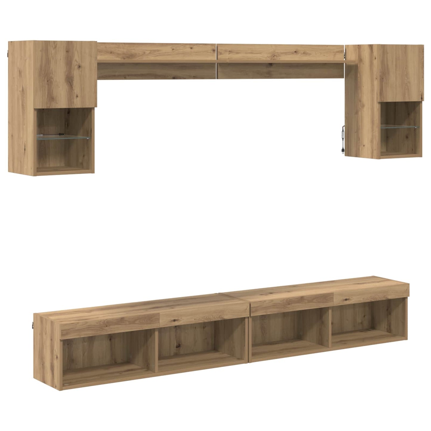 TV Fali Egységek LED-del 6 pcs Artisan tölgy Szerelt Fa