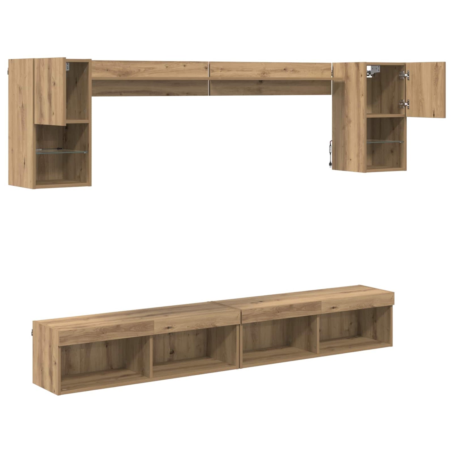 TV Fali Egységek LED-del 6 pcs Artisan tölgy Szerelt Fa