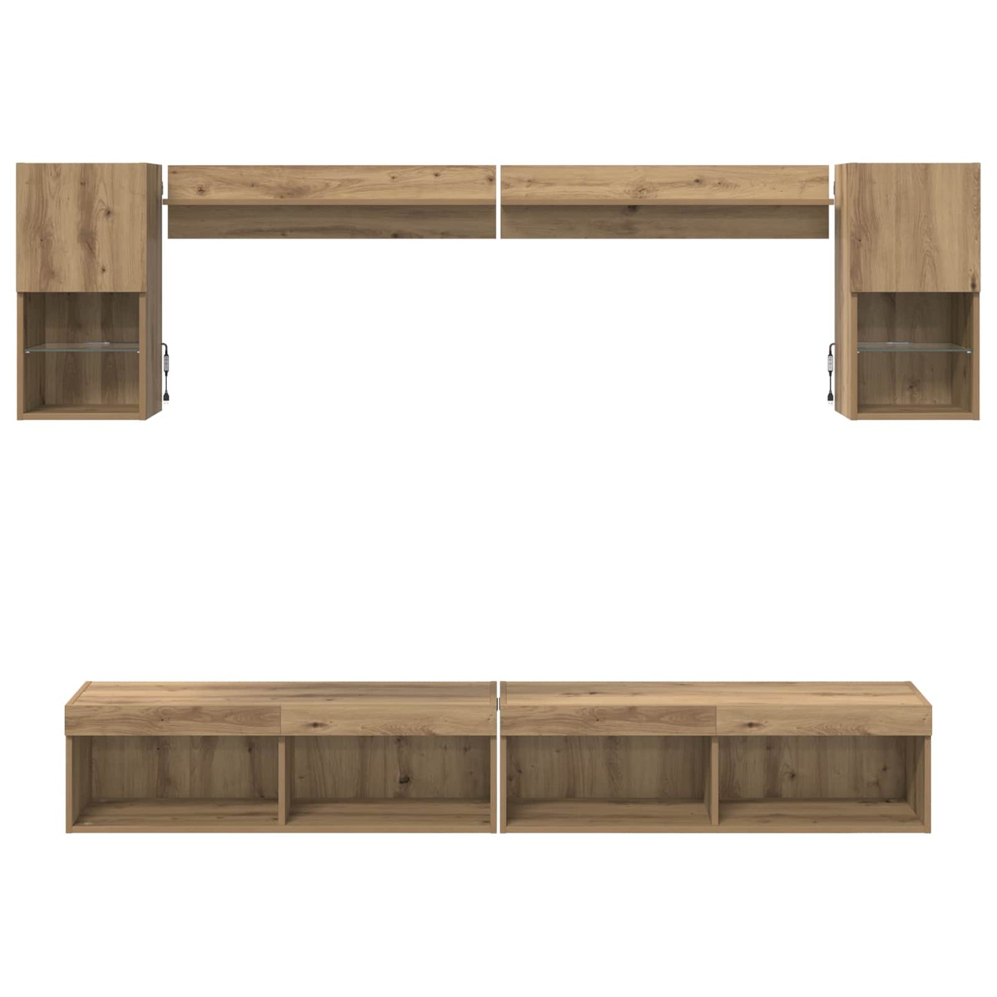 TV Fali Egységek LED-del 6 pcs Artisan tölgy Szerelt Fa