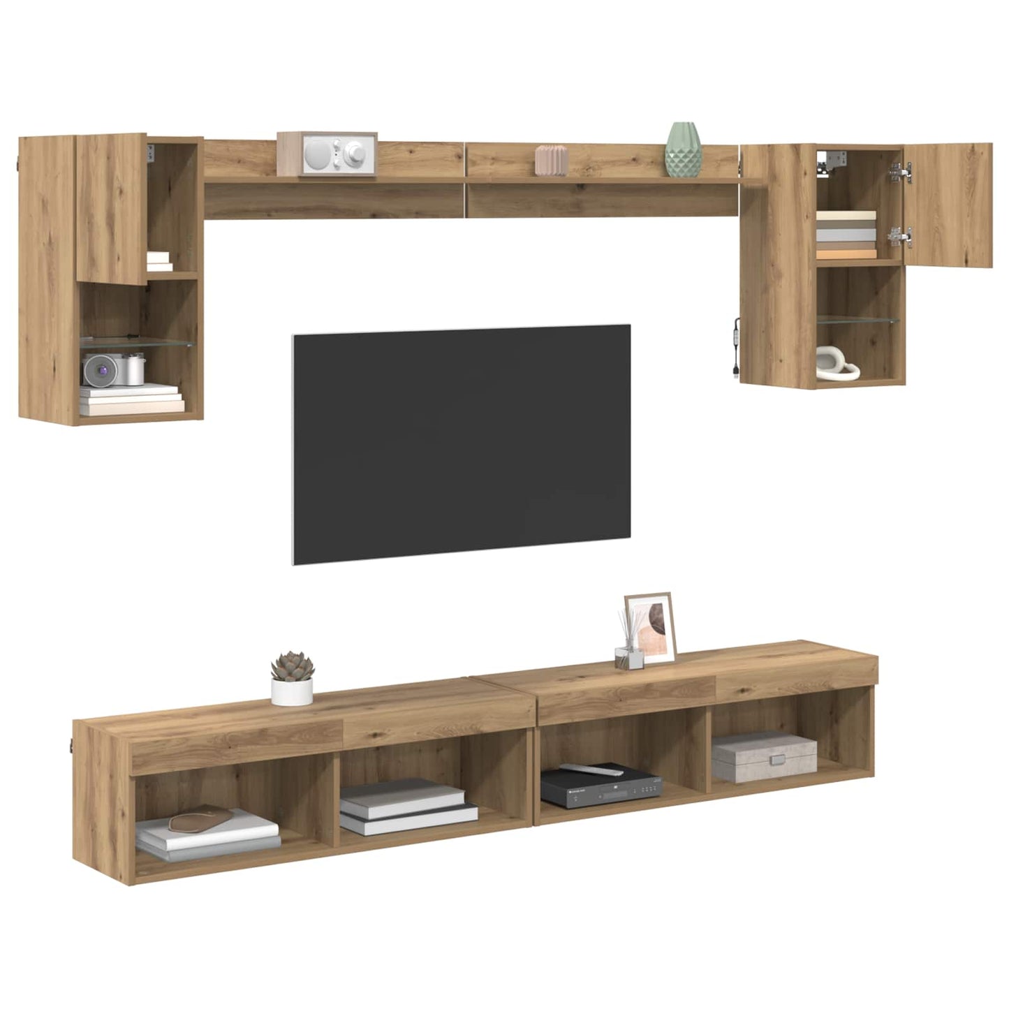 TV Fali Egységek LED-del 6 pcs Artisan tölgy Szerelt Fa