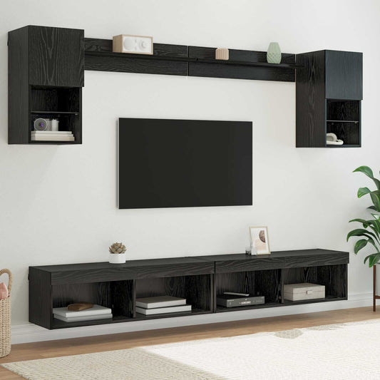 TV Fali Egységek LED-del leddel 6 pcs Fekete tölgy Faanyag