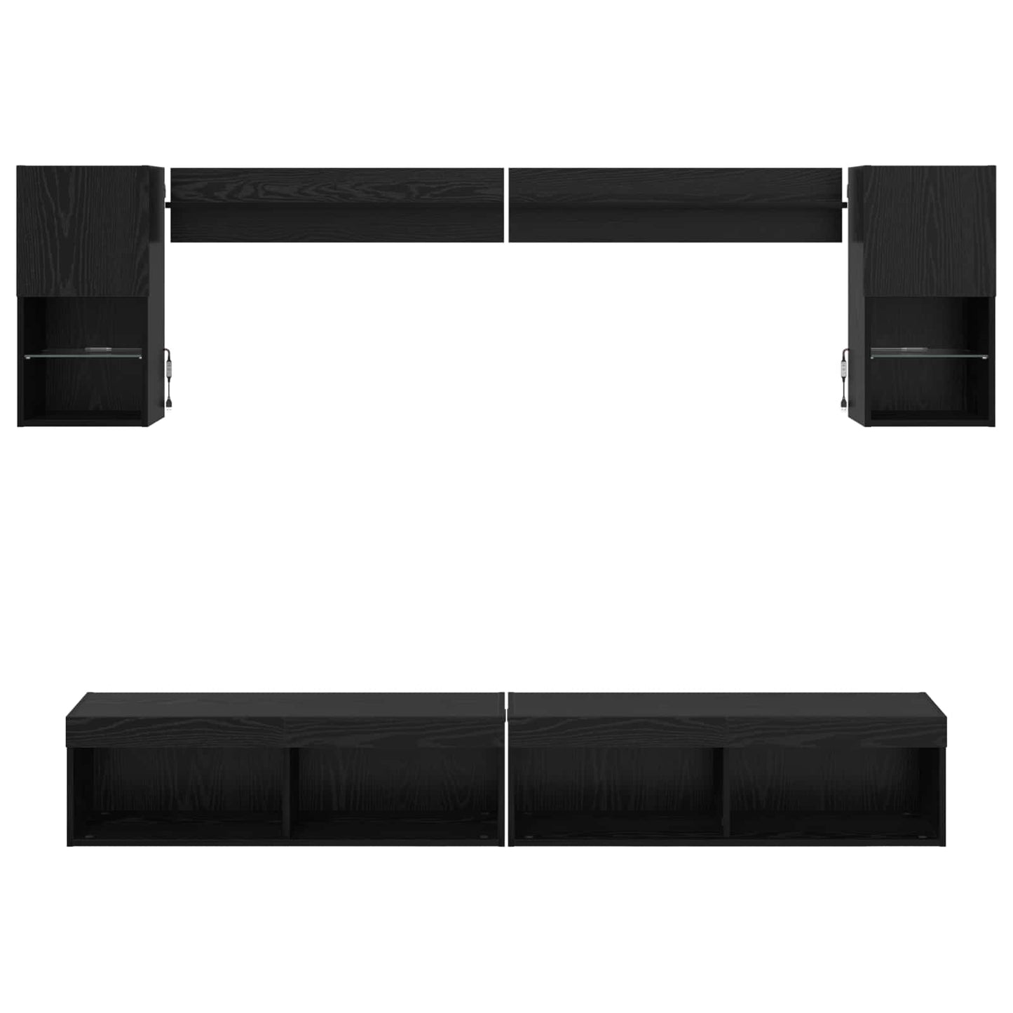 TV Fali Egységek LED-del leddel 6 pcs Fekete tölgy Faanyag