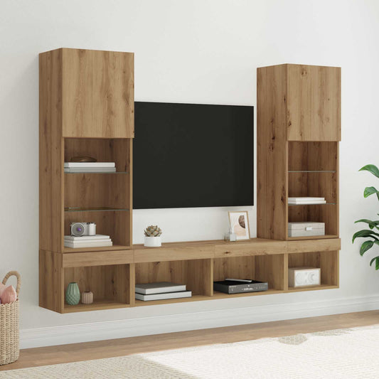TV Fali Egységek LED-del leddel 5 pcs Artisan tölgy Faanyag