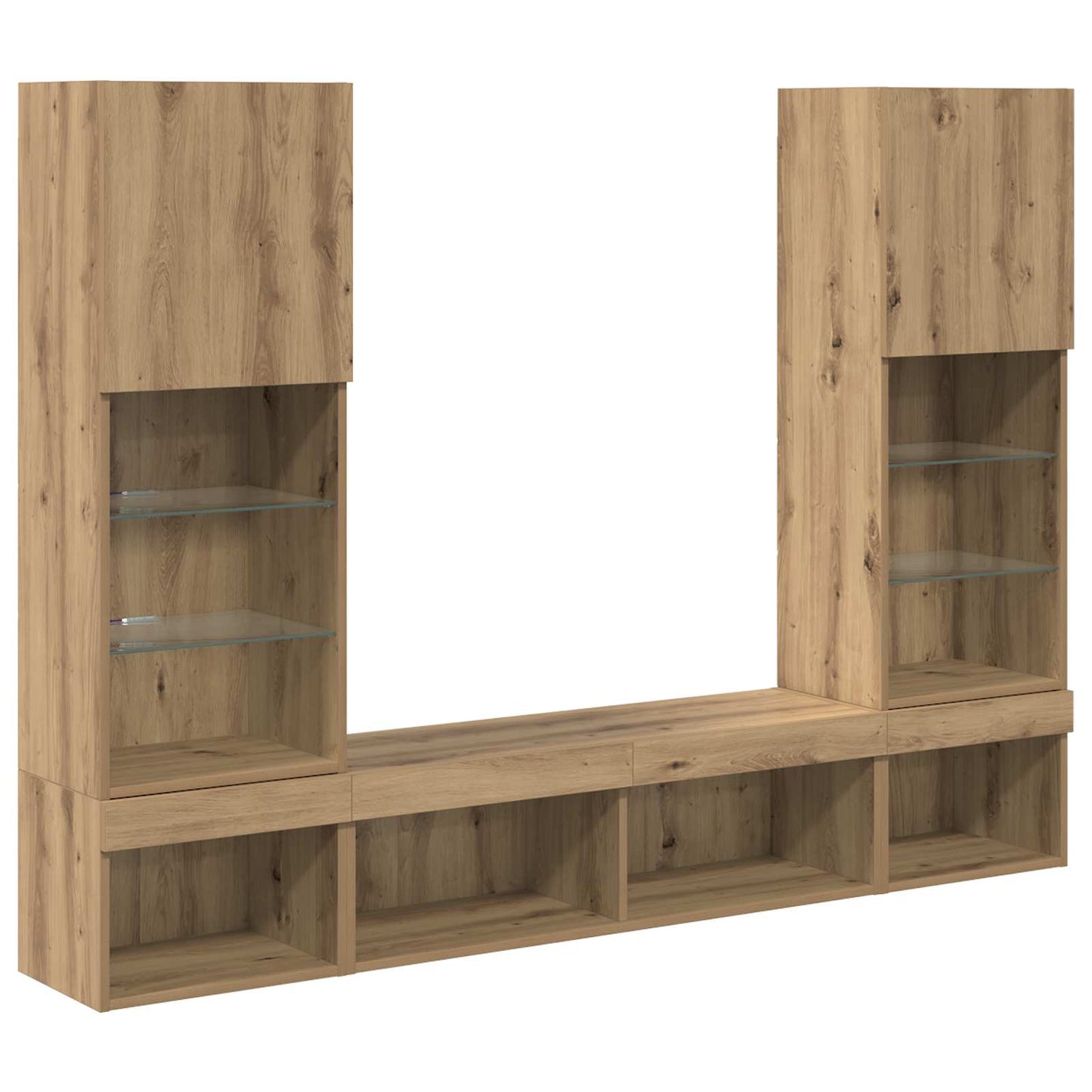 TV Fali Egységek LED-del 5 pcs Artisan tölgy Szerelt Fa