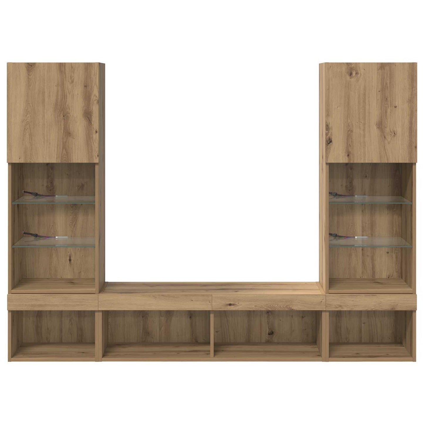 TV Fali Egységek LED-del 5 pcs Artisan tölgy Szerelt Fa
