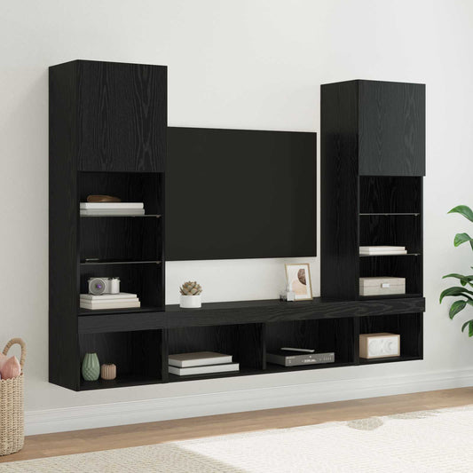 TV Fali Egységek LED-del 5 pcs 40,5 x 30 x 102 cm Fekete tölgy