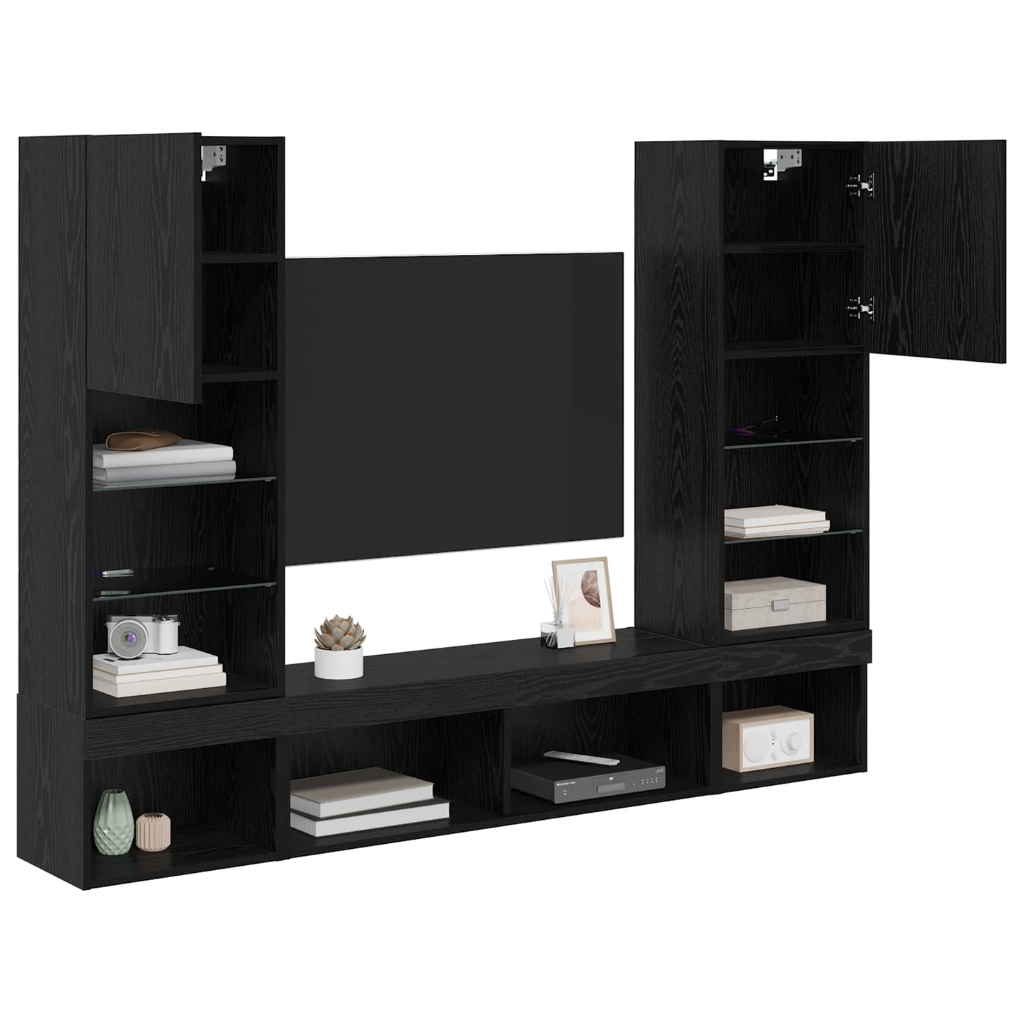 TV Fali Egységek LED-del 5 pcs 40,5 x 30 x 102 cm Fekete tölgy