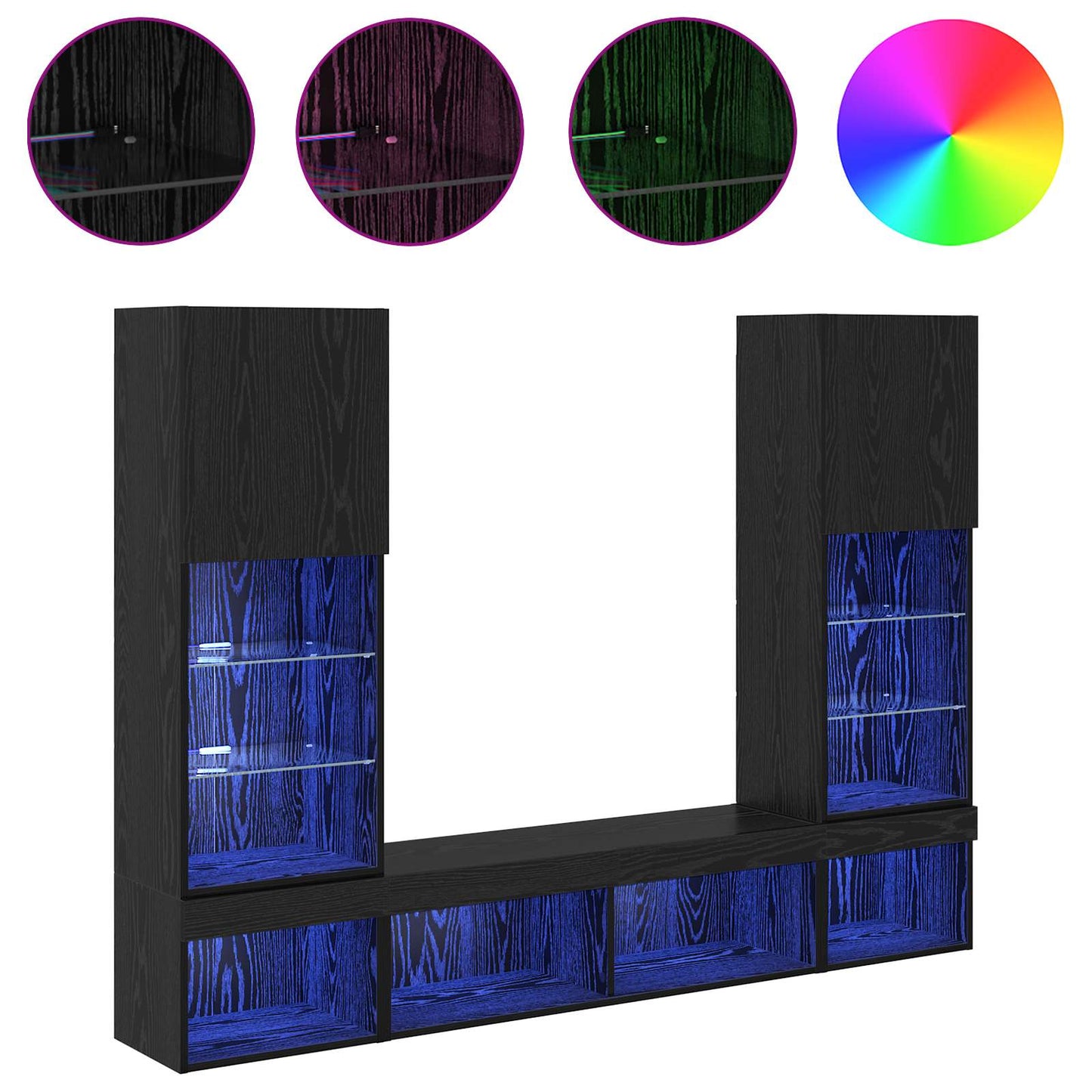TV Fali Egységek LED-del 5 pcs 40,5 x 30 x 102 cm Fekete tölgy