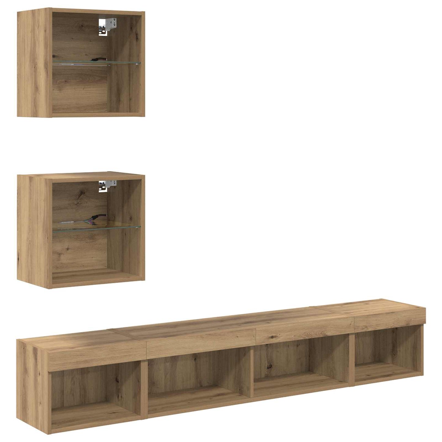 TV Fali Egységek LED-del 5 pcs Artisan tölgy Szerelt Fa