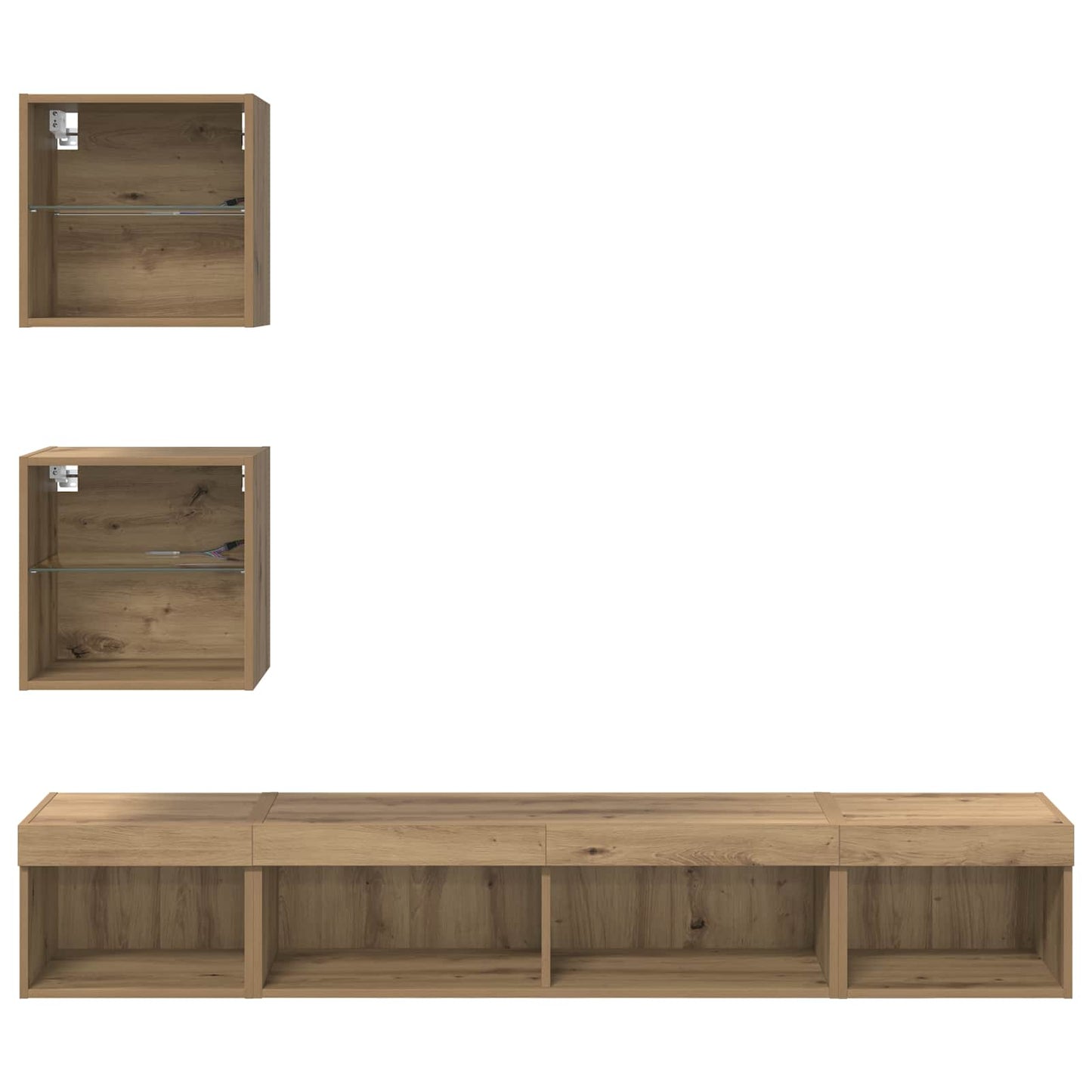 TV Fali Egységek LED-del 5 pcs Artisan tölgy Szerelt Fa