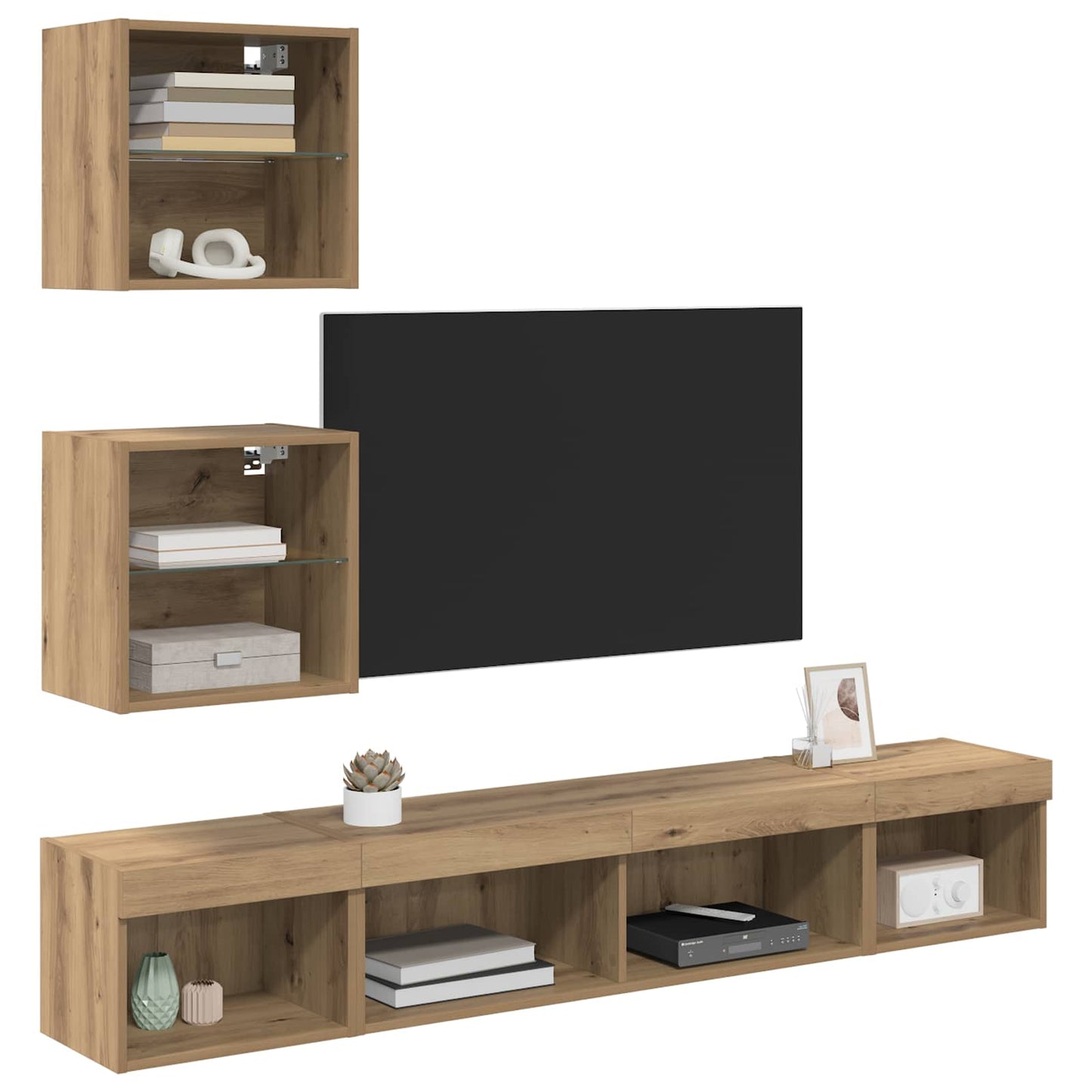 TV Fali Egységek LED-del 5 pcs Artisan tölgy Szerelt Fa