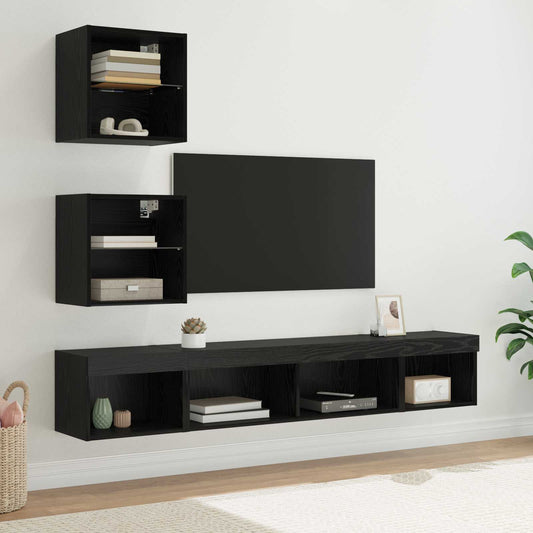 TV Fali Egységek LED-del leddel 5 pcs Fekete tölgy Faanyag