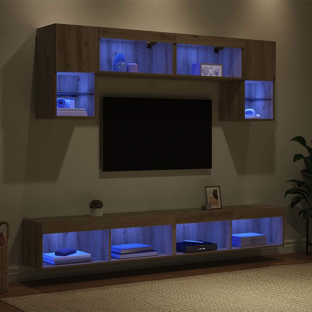 TV Fali Egységek LED-del 6 pcs Artisan tölgy Faanyag