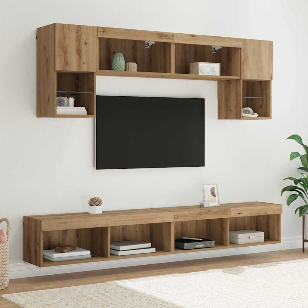 TV Fali Egységek LED-del 6 pcs Artisan tölgy Faanyag