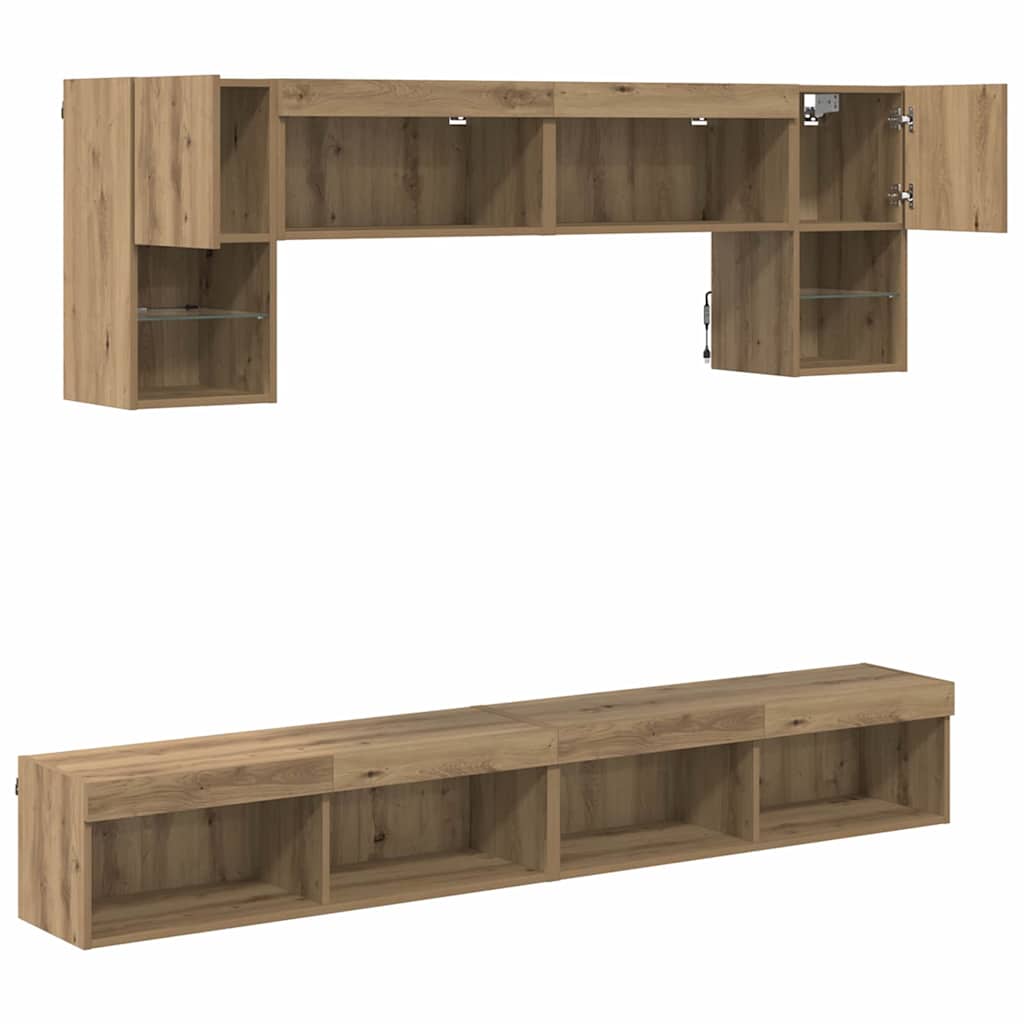 TV Fali Egységek LED-del 6 pcs Artisan tölgy Faanyag
