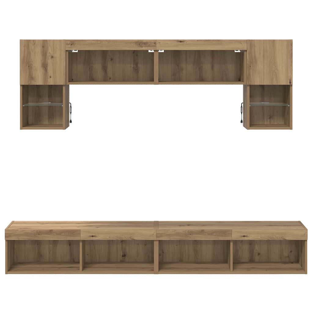 TV Fali Egységek LED-del 6 pcs Artisan tölgy Faanyag