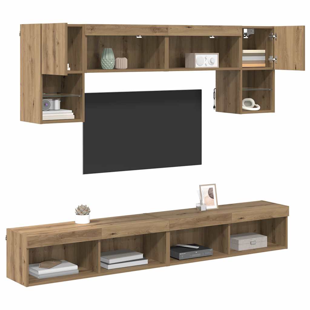 TV Fali Egységek LED-del 6 pcs Artisan tölgy Faanyag
