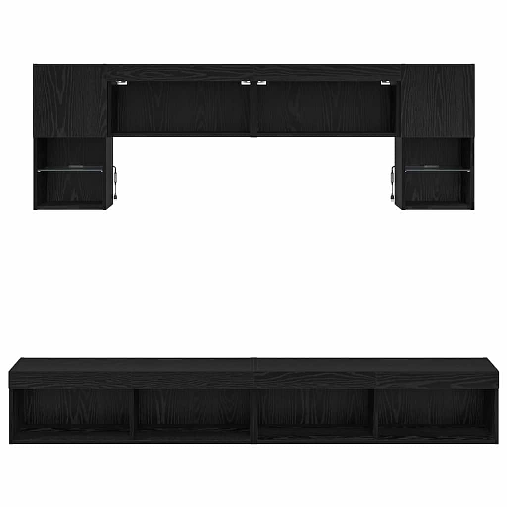 TV Fali Egységek LED-del 6 pcs Fekete tölgy Szerelt Fa