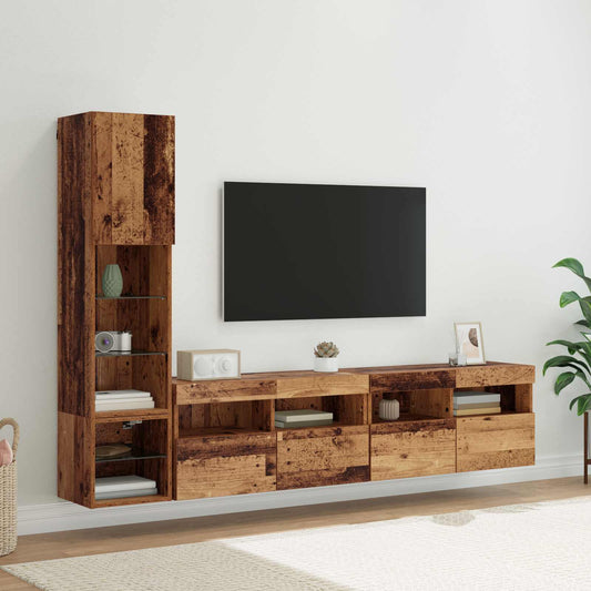 TV faliszekrény leddel Falra szerelhető 4 pcs Öreg fa Faanyag