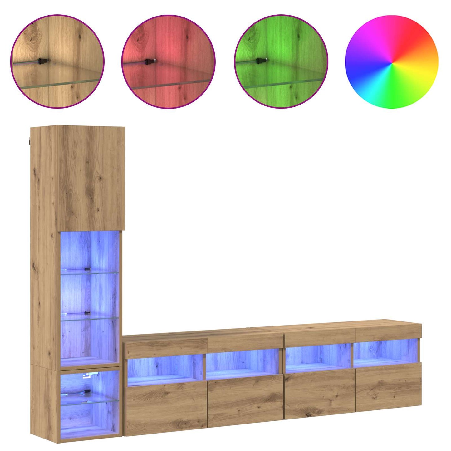 TV faliszekrény 4 pcs Artisan tölgy Szerelt Fa