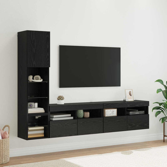 TV faliszekrény leddel 4 pcs Fekete tölgy Faanyag