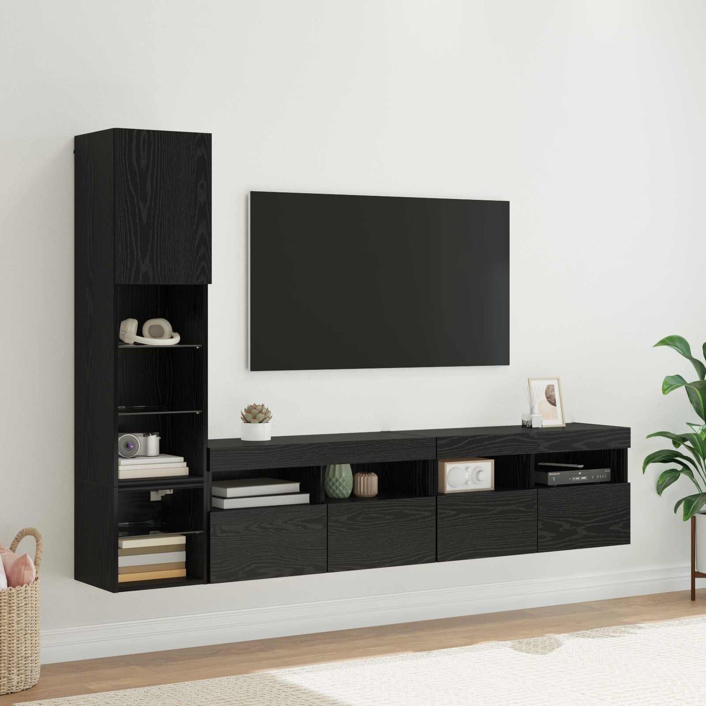 TV faliszekrény leddel 4 pcs Fekete tölgy Faanyag