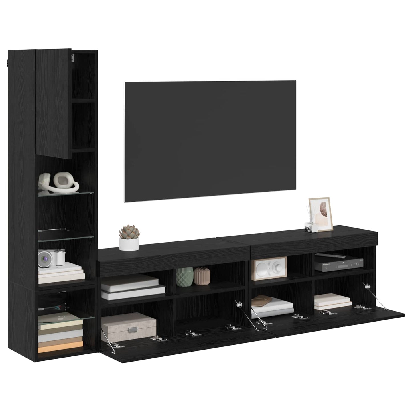 TV faliszekrény leddel 4 pcs Fekete tölgy Faanyag