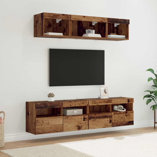TV Fali Egységek LED-del 5 pcs Öreg fa 80 x 30 x 40 cm Faanyag